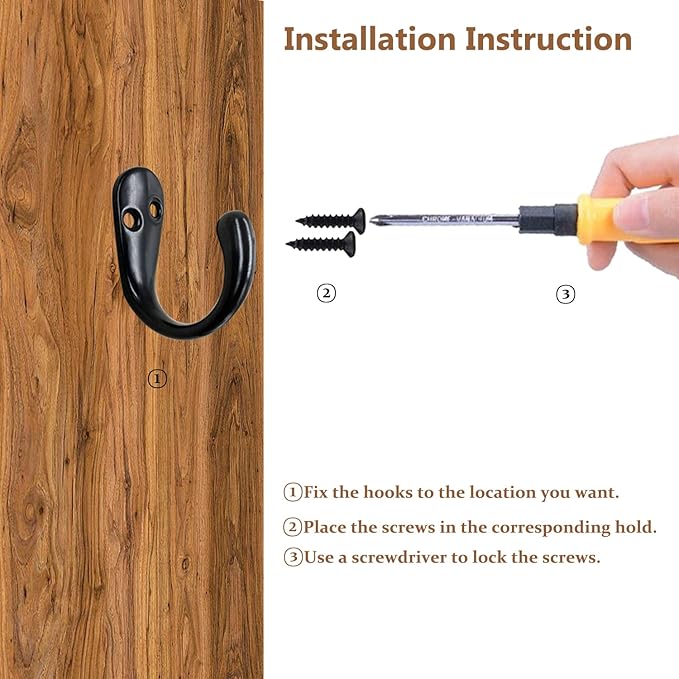 Gutapo 20pcs Black Single Prong Robe Hook, Zinc Alloy Coat Hooks Wall Mounted for Hanging Towel Hooks with 44 Screws for Coats Bag Scarf Key Hat Cup