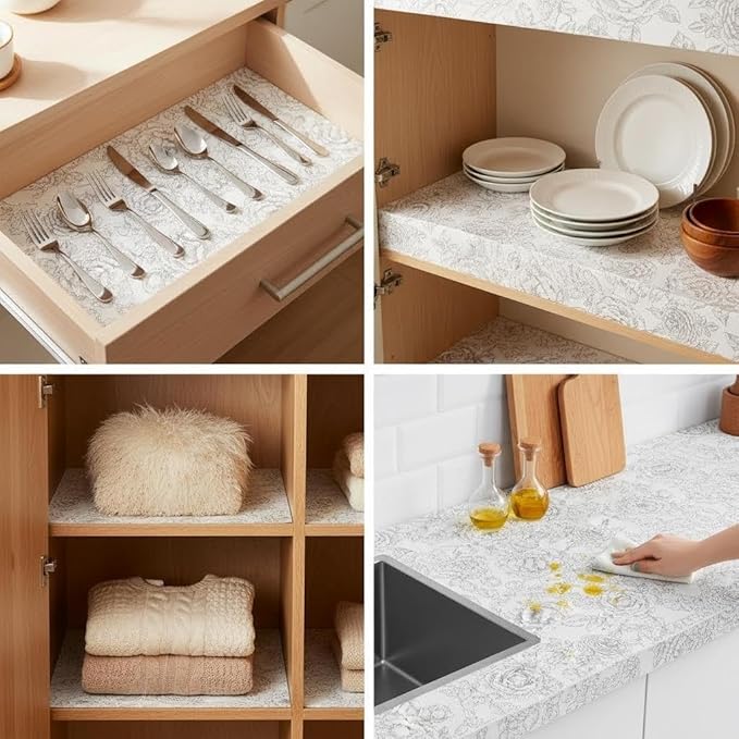 Coavas Extra Grip Thickened Shelf and Drawer Liner - Non-Adhesive Non-Slip Waterproof Mats for Kitchen Cabinets, Drawers, Shelves, Dresser & Cupboard, Easy Cut DIY (White, 24IN X 20 FT)