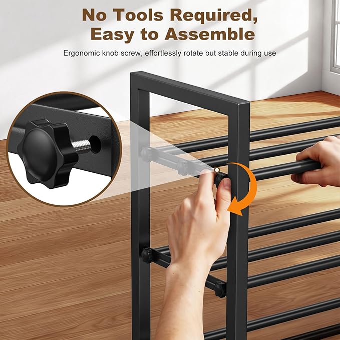 3-Tire Expandable Shoe Rack for Closet, 17"-31" Adjustable Free Standing Shoe Shelf Storage Fits 6-12 Pairs Shoes, Heavy Duty Reinforced Metal Shoes Organizer for Entryway Doorway Dorm