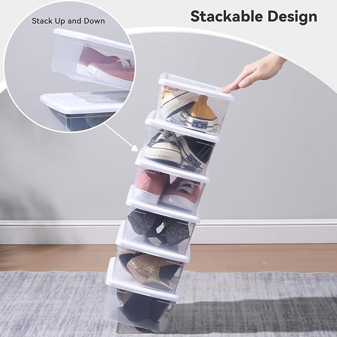 novelinks 6 Quart Clear Plastic Storage Bins with White Lids Stackable Box Craft Storage Organizing Container,12 Pack