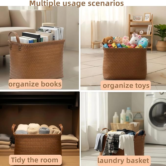 Storage Baskets 5-Pack - Woven Laundry Basket Organizer, 15x11x11Inch Open Hamper Bins for Clothes Blanket Storage,Shelf Closet Organization, 25L Handwoven Rattan Baskets for Home Decor