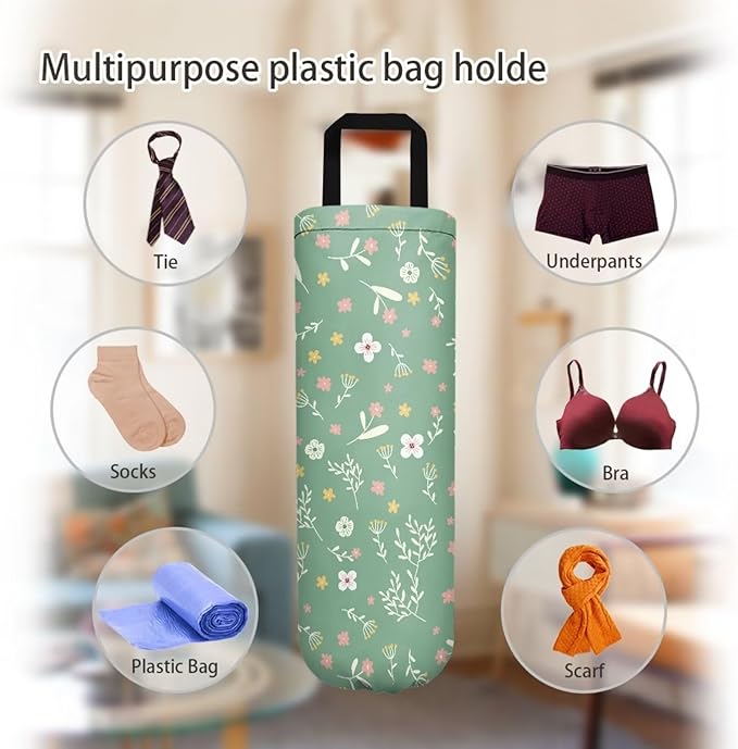 Aesthetic Floral Plastic Bag Holders Wall Mount Hanging Shopping Trash Bag Storage Organizer Grocery Bags 2PCS Hanging Plastic Bag Pouch