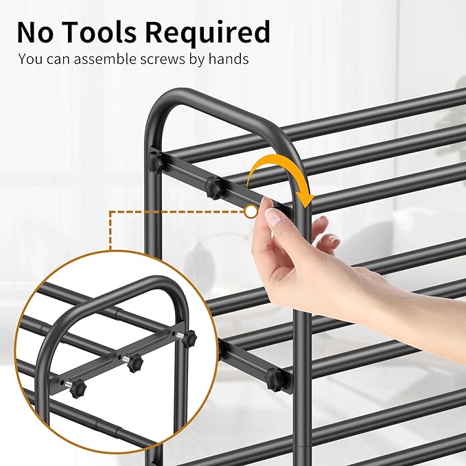 4-Tier Expandable Shoe Rack for Entryway，Adjustable Metal Shoe Organizer for Closet,Living Room,Dorm,Black