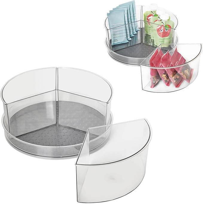 Spectrum Removable Compartment Lazy Susan 3 Bin Storage Organizer 11 in Charcoal Gray, Lazy Susan Turntable Spinning Storage for Cabinet Refrigerator Pantry Table Pantry Bath Kitchen Organization