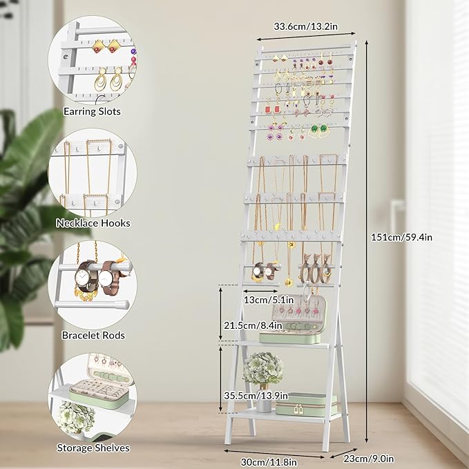 Jewelry Stand Organizer, Jewelry Holder Organizer, Floor Standing Jewelry Armoire White Large Hanging Jewelry Stand with Earring Organizer Necklace Holder