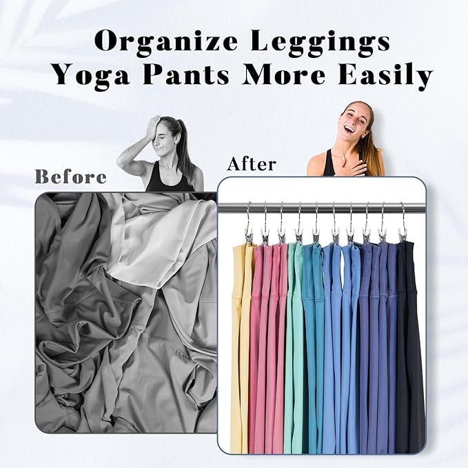 HOUSE DAY Legging and Yoga Pants Hangers with Clips 20 Pack, Closet Organizer Clips, Space Saving Hanging Clips for Hat, Bag, and Home Storage - Ivory