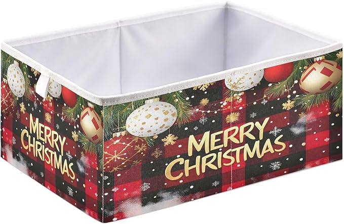 Bolaz Checked Christmas Background Closet Organizers Storage Cubes Storage Bins Shelf Baskets Containers for Home Room Office,Square