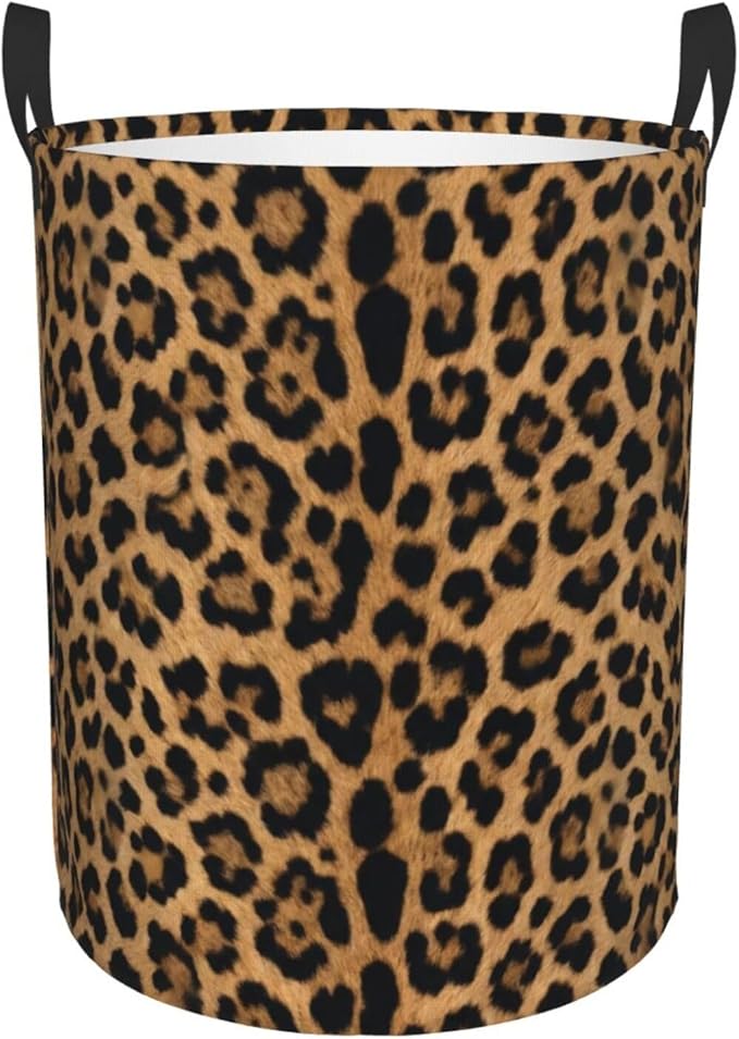 Leopard Cheetah Round Laundry Hamper Wildlife Fur Print Storage Basket Toys Clothes Organizer Bin For Home Bathroom Bedroom Dorm Nursery, 62l