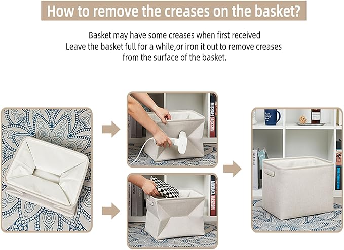 HNZIGE Large Fabric Storage Baskets for Storage 3 Pack Shelf Closet Storage Bins Baskets for Organizing Linen Cloth Decorative Baskets Organizers Home Nursery Toy Cream 15“ x 11” x 9“