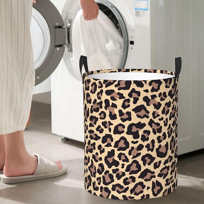 Leopard Print Animal Cheetah Round Laundry Hamper Storage Basket Toys Clothes Organizer Bin For Home Bathroom Bedroom Dorm Nursery, 62l