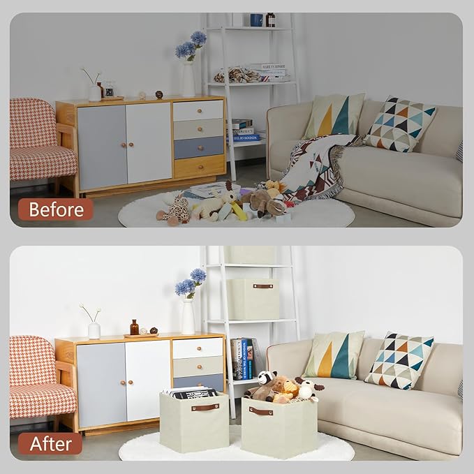 HNZIGE Fabric Storage Cubes for Organizing 6Pcs Collapsible Storage Cubes 11 Inch Cube Storage Bin With Handles, Cube Storage Bins For Cube Storage Home, Office Toy (Cream)