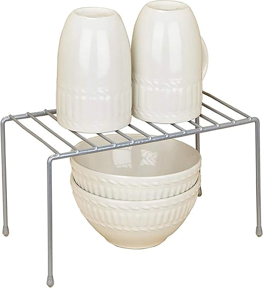 Kitchen Details Free Standing Helper Cabinet and Counter Top Shelf Organizer, Good for Dishes, Mugs, Glasses & Bowls, Small Grey