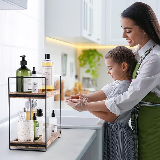 Bathroom Counter Organizer and Storage - Kitchen Countertop Organizer for Bathroom Sink and Coffee Bar, 2-Tier Vanity Counter Tray Shelf for Restroom Decor
