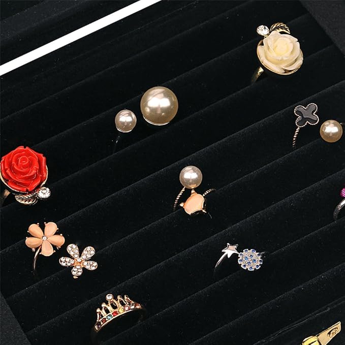 Velvet Glass Jewelry Display Storage Box Ring Earrings Jewelry Box Ring Holder Case, 2 clasps