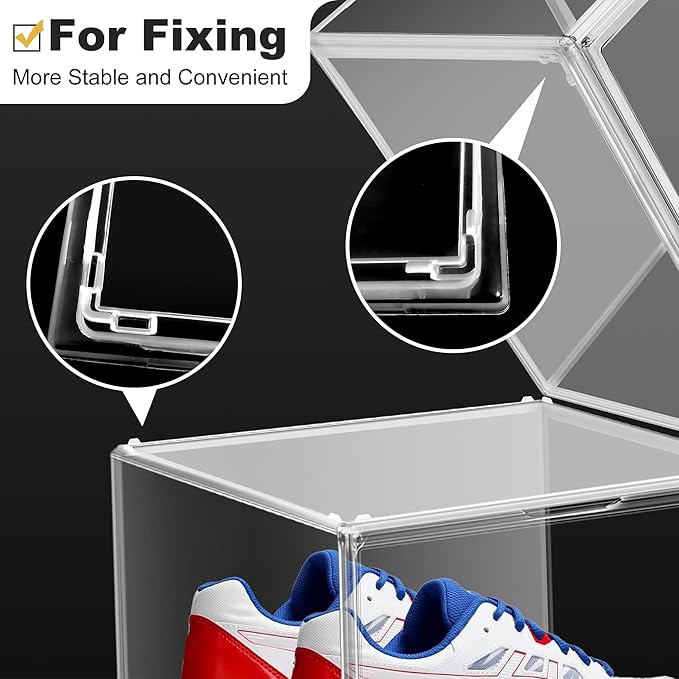 14 Pack Plastic Shoe Boxes Fit US Size 13, Clear Stackable Shoe Display Case with Magnetic Acrylic Door Shoe Containers for Sneaker Storage, Hats, Figure, Collectible