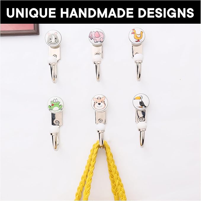 Indian Shelf Pack of 12 Ceramic Wall Hooks Kitchen - Multicolor Kids Mounted Coat Hooks - Ceramic Hanger for Wall - Kids Key Hooks Hanging Keys