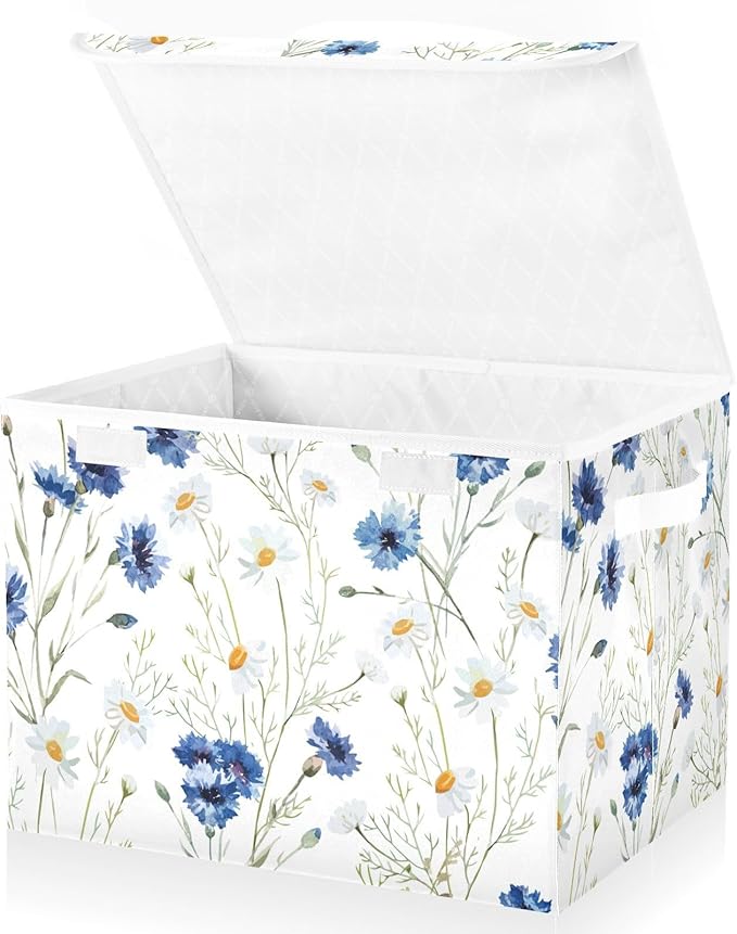 Collapsible Storage Bins with Lids Decorative Fabric Storage Cubes Closet Organizer and Storage Basket Boxes Containers for Clothes Box Chest Folding Rectangle Floral