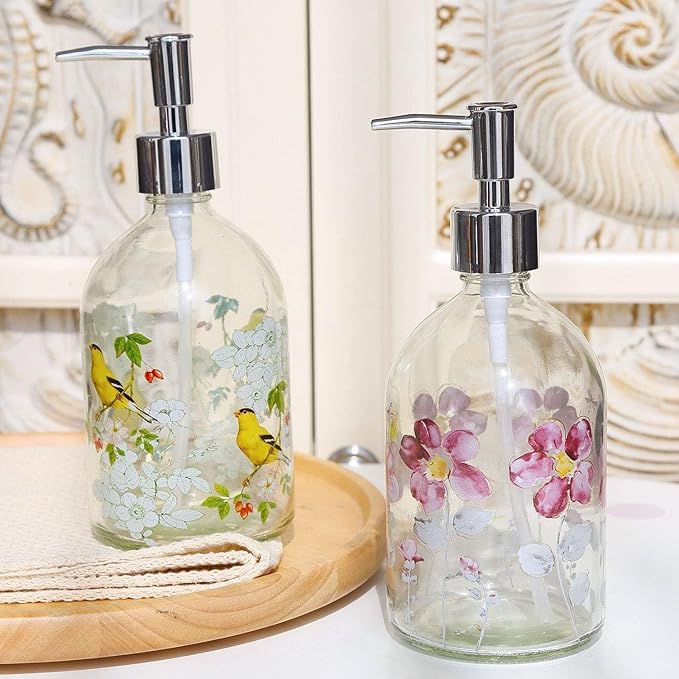 17oz Glass Soap Dispenser with Plastic Pump, 2 Pack Refillable Kitchen Soap Dispenser for Dish Soap, Soap Dispenser Bathroom for Hand Soap, Lotion, Body Wash