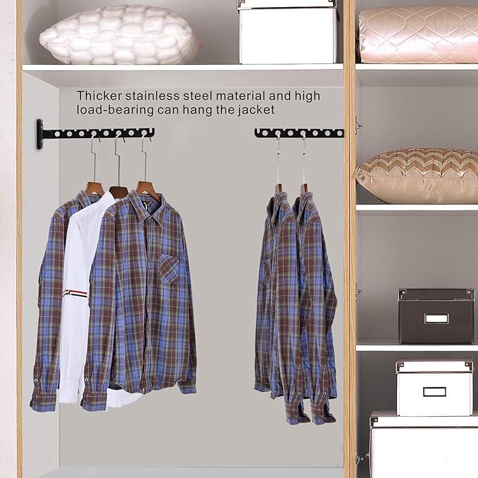 Wall Mounted Clothes Hanger 2 Pack Black Folding Wall Mounted Rack Clothes Hanger for Laundry with Swing Arm Space Saving Closet Storage Organizer Heavy Duty Coat Hook for Bathroom Bedroom