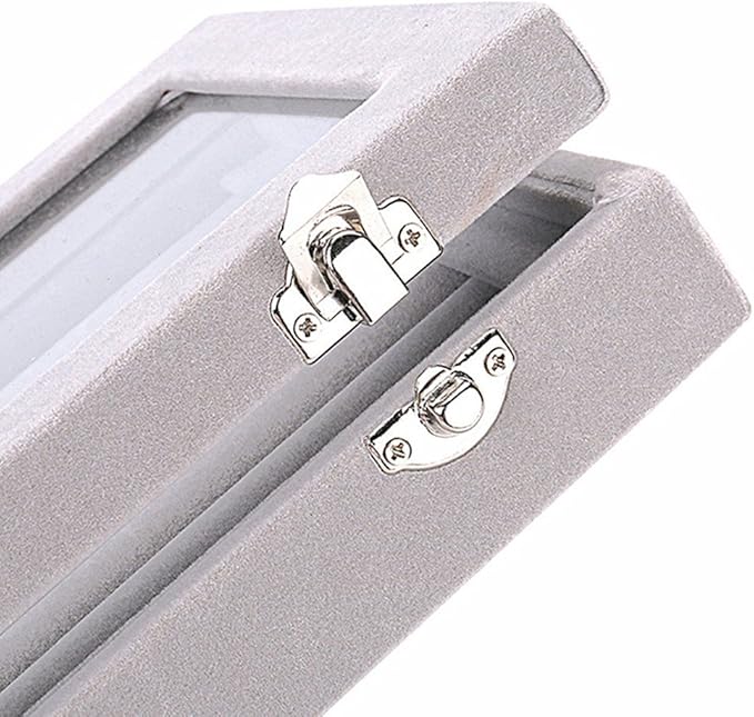 Velvet Glass Jewelry Display Storage Box Ring Earrings Jewelry Box Ring Holder Case, 2 Clasps