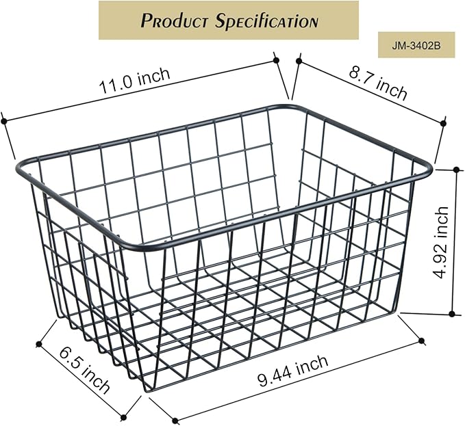 Wire Kitchen Storage Basket 4 Packs,Perfect Pantry Organization Accessories Basket,Laundry Basket,Countertop Organization,Suitable for Kitchen,Bathroom,Bedroom,Tabletop,Stackable,Brown