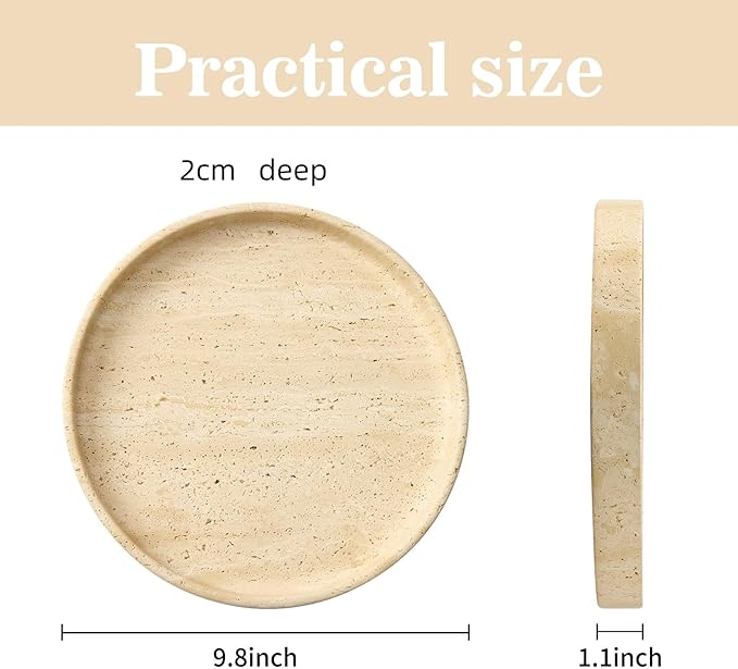 Natural Travertine Vanity Tray â Round Beige Marble Tray for Bathroom, Jewelry, Candle, Perfume, Nightstand & Kitchen Decor, 10 Inch Wabi-sabi Style Decorative Stone Catchall Organizer