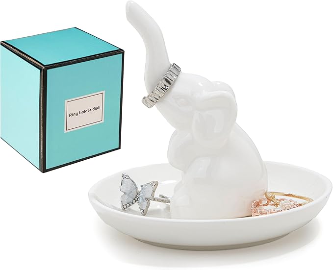 Elephant Ring Holder Ceramic Ring Dish, Jewelry Holder Dish Trinket Tray For Rings Earrings Trinkets Organizer, Christmas Birthday Bridesmaid Gifts for Women