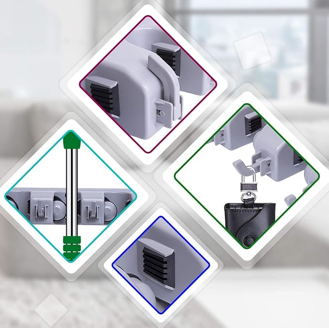 Broom Holder Wall Mount Broom Organizer Mop Holder Hanger Garden Tool Organizers Storage Rack Garage Laundry Room Organizations and Storage with Hooks Heavy Duty