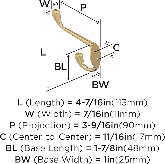 Amerock H55451CZ | Noble Double Prong Decorative Wall Hook | Champagne Bronze Hook for Coats, Hats, Backpacks, Bags | Hooks for Bathroom, Bedroom, Closet, Entryway, Laundry Room, Office