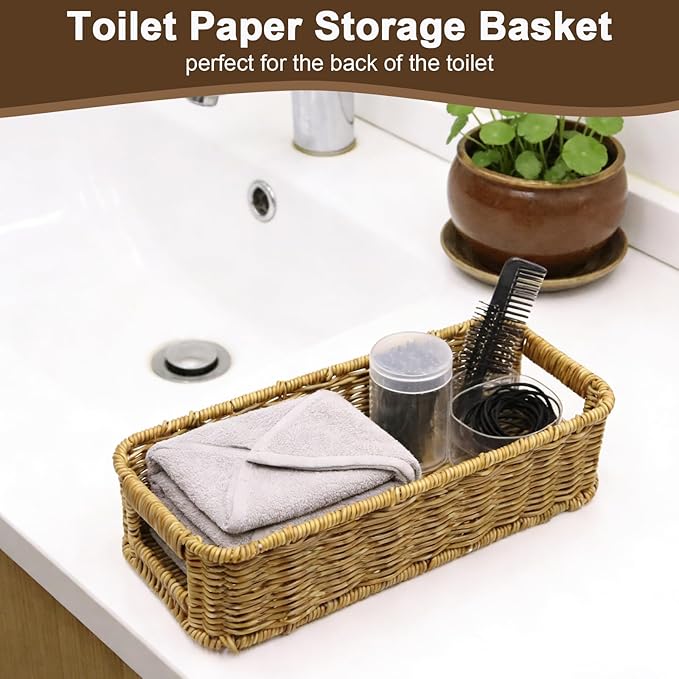 Toilet Paper Storage Basket, Wicker Baskets for Toilet Tank Top, Small Woven Basket Basket Bedroom Kitchen Bathroom Shelf Organizer Decor