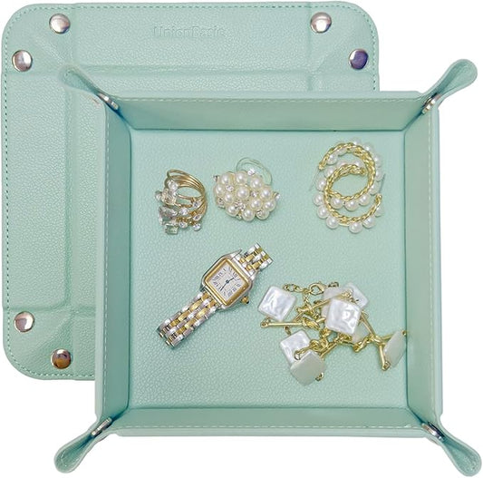 UnionBasic Valet Tray, Jewelry Tray for Rings Earrings, Entryway Catchall Caddy for Coins Keys Change, Nightstand Organizer Bedside Valet Holder, Trays for Electronic Gadgets, Lychee Mint Green
