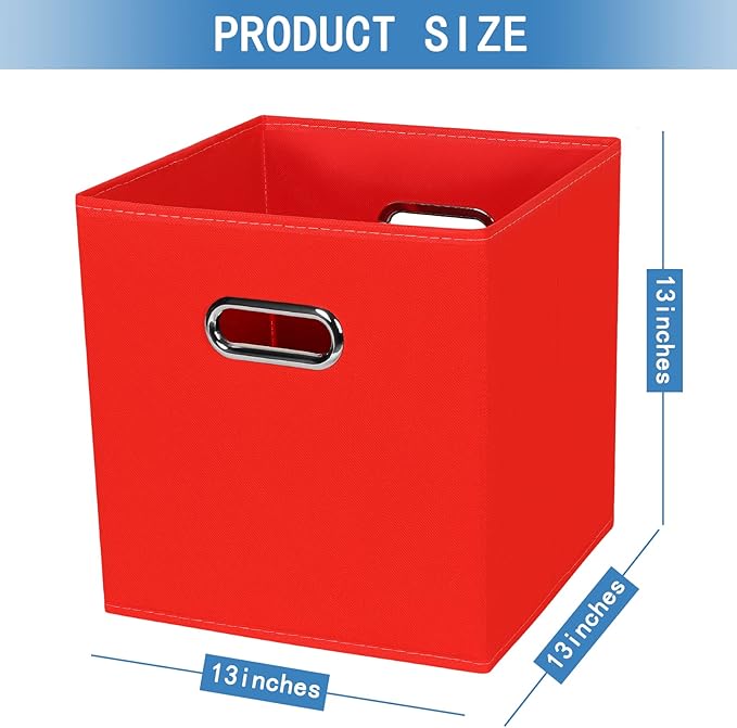 STOREONE 13 Inch Cube Organizer Bins ,Black Fabric Storage Bins，Foldable Storage Bins Basket with Dual Handles Fabric Organizer Bins and Storage Box，Set of 3,Red