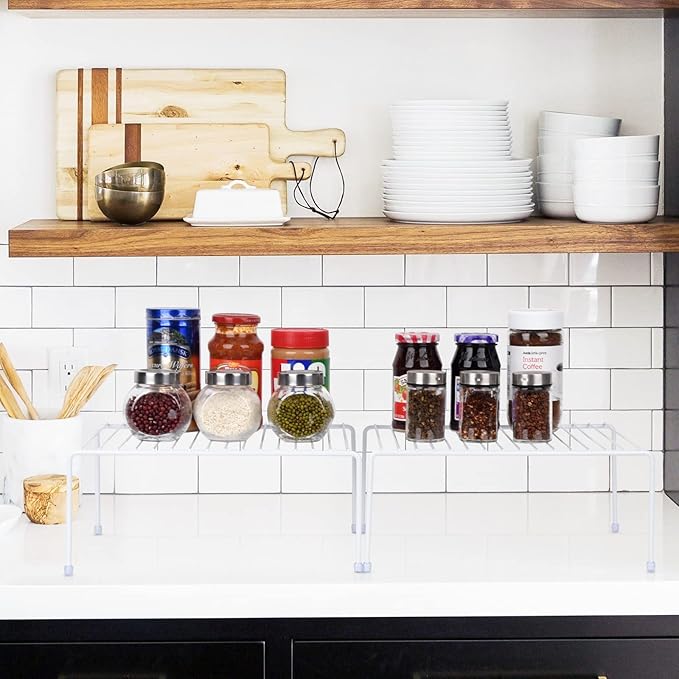 Medium (13.1 x 10.2 Inch) Cabinet Storage Shelf Rack, Shelvesï¼Kitchen Counter and Cabinet Shelf, Storage Rack Organizer for Kitchen, Fridge, Cabinet, Bathroom Cupboard& Pantry (2, White)
