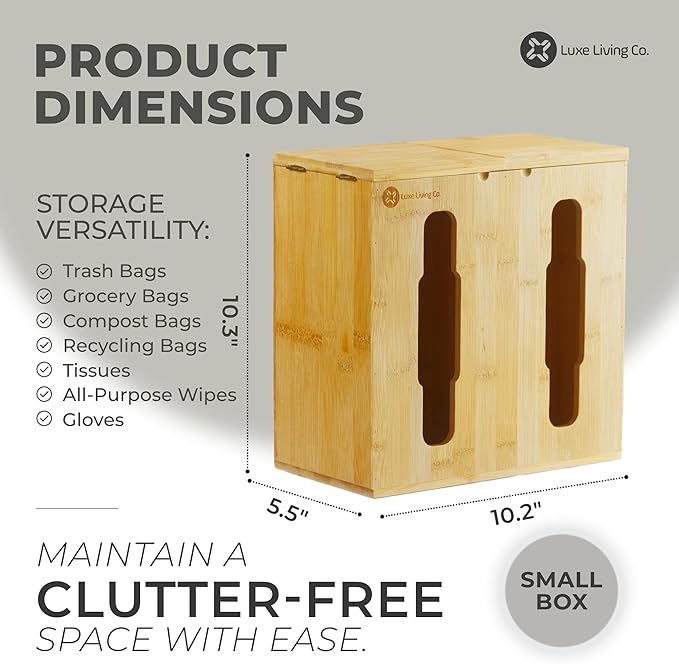 2-in-1 Bamboo Plastic Bag Holder and Trash Dispenser â Small/Compact (Standard Trash Bags Only), Cabinet, Under Sink Storage, Pantry & Laundry Room Organization, Kitchen Must Haves 2026