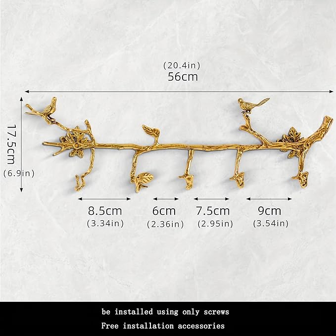 Brass Hanger Wall Mounted Long, 6 Hooks for Hanging Jackets, 20 inch Hook Rack, Hook Rail, Hanger Wall Mounted, Used for Clothes, Jackets, Hats, Gold