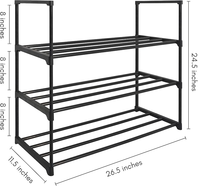Americanflat Shoe Organizer - 3 Tier Shoe Rack Storage Shelf with Sturdy Steel Frame - Ideal for Closets, Entryways, or Garages - Space-Saving Design and Easy to Assemble - Black