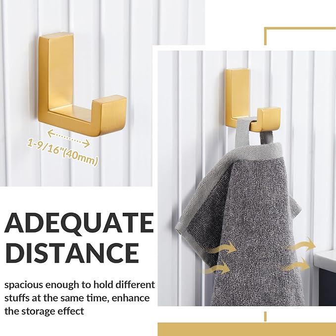 APLusee Robe Towel Hook, 304 Stainless Steel Modern L Shape Practical Coat Hook, Utility Shower Towel Hanger for Bathroom Kitchen Home Storage (Brushed Gold)