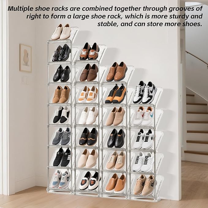 Vertical Shoe Rack 8 Tiers Narrow Clear Sneaker Storage Holder Luxurious Slim Tall Organizer Space Saving Shelf for Entryway Garage 10.4" W x 64.5" H x 9.8" D (Transparent)