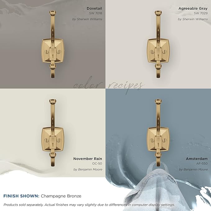 Amerock H37002CZ | Kinsale Double Prong Decorative Wall Hook | Champagne Bronze Hook for Coats, Hats, Backpacks, Bags | Hooks for Bathroom, Bedroom, Closet, Entryway, Laundry Room, Office
