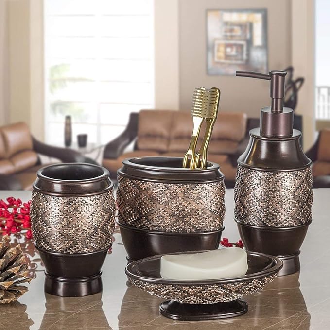 Creative Scents Dublin Brown Toothbrush Holders for Bathrooms Set of 2 - Bathroom Toothbrush Holder Set - Electric Tooth Brush and Toothpaste Organizer - Brown Bathroom Accessories Set Decor