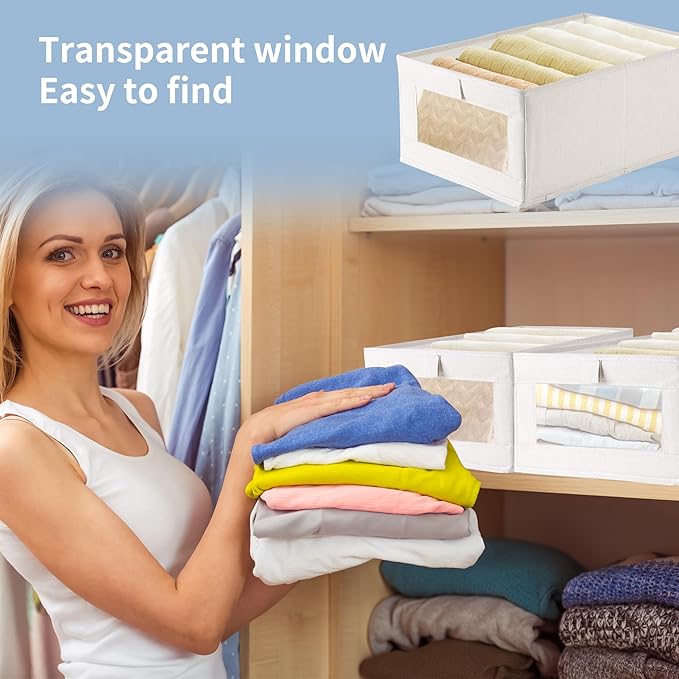 8 Pack Linen Closet Organizers and Storage, Foldable Closet Storage Bins with Clear Window, Linen Closet Baskets