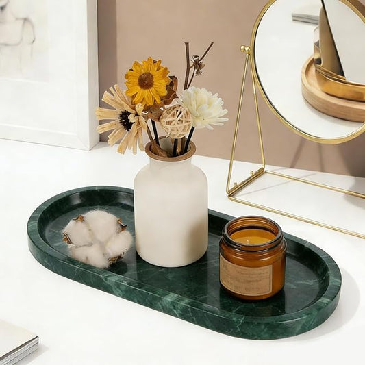 Natural Marble Tray, Green Stone Tray, Vanity Decorative Tray for Countertop, Catchall for Perfume, Candles, Skincare, Jewelry Dish, Bathroom Tray, Hotel Supplies