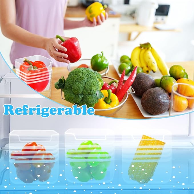 Szsrcywd 6 Pcs Refrigerator Organizer Bins,20oz Clear Plastic Fridge Side Door Storage Box,Stackable Food Fruit,Vegetable,Cereals Containers Set for Pantry Picnic Office Kitchen Organization
