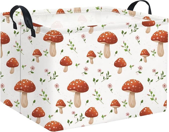 Rectangular Baby Kids Storage Basket for Home Kitchen Girls Cute Toy Storage Bin Organizer Shelf Book Room Decor(Mushroom)