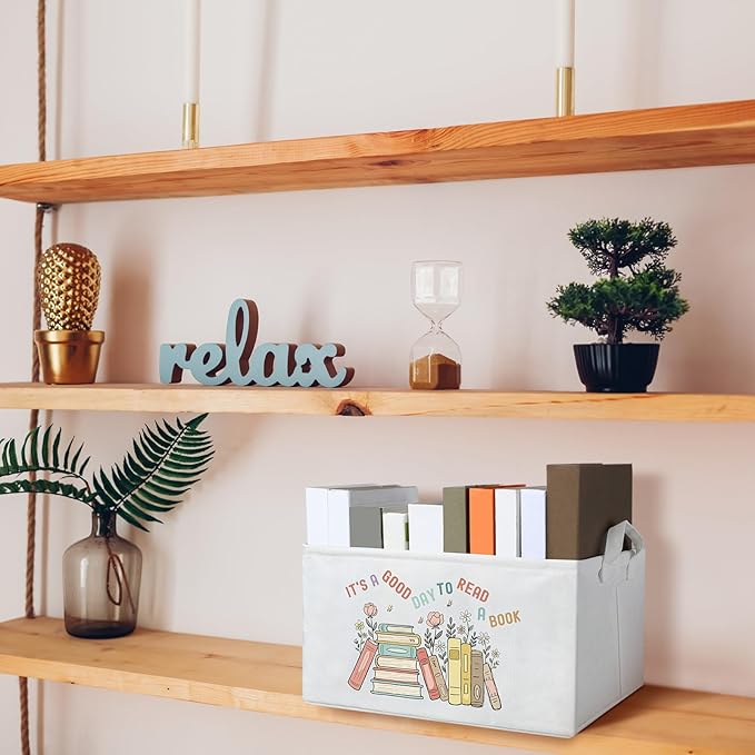 Marsui Book Lover Gifts It's a Good Day to Read Book Storage Basket to Be Read List Storage Bin Bookish Accessories Bookworm Gift for Club Members Student Teacher Reading Accessories
