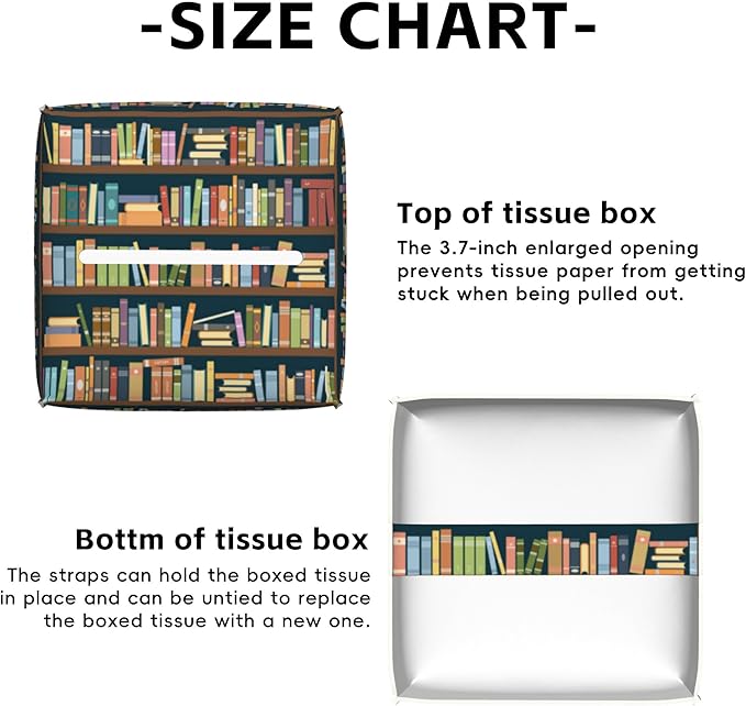 Bookshelves Tissue Box Cover Square,Tissue Box Holder with Belt Bottom,Stylish Leather Napkin Holder for Vanity Countertop,Nightstands,Office Desk,5.2"Ã5.2"Ã5.2"