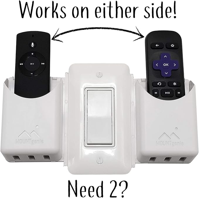 The No-Screwups Remote Control Holder by Mount Genie (Black): Wall Mount with No Damaging Screws or Tape. Installs in Seconds on Any Light Switch. Great for TV, Ceiling Fan and Roku Remotes.