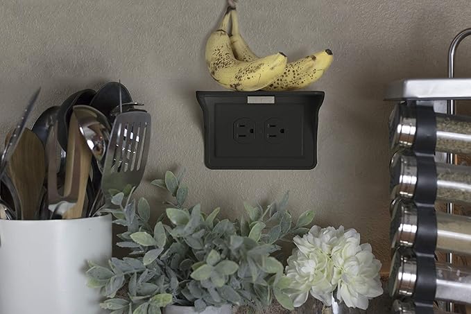 Power Perch Horizontal Wall Outlet Shelf with Cord Storage Strap - Declutter & Reclaim Bathroom Counter Space - Alexa Stand, Apple Homepod Shelf, Toothbrush Holders Wall Mounted - Black, 1-Pack