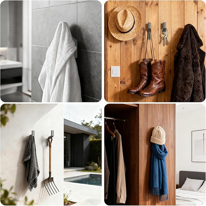 Heavy Duty Wall Hooks for Hanging, 40 lbs Single Coat Hooks & Towel Hooks Wall Mounted, Rust-Resistant Zinc Alloy Hooks for Bathroom, Mudroom, Door, Barn, Farmhouse (2, Grey)