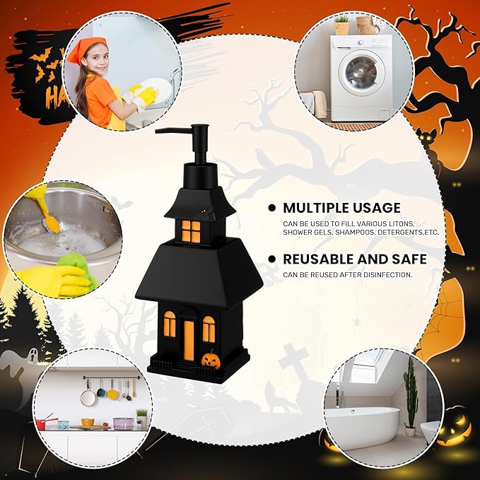 4 Pcs Halloween Soap Dispenser Bathroom Decoration Glowing Castle Soap Dispenser Lotion Pump Halloween Hand Towels with Gift Box Set for Home Bath Kitchen Accessories